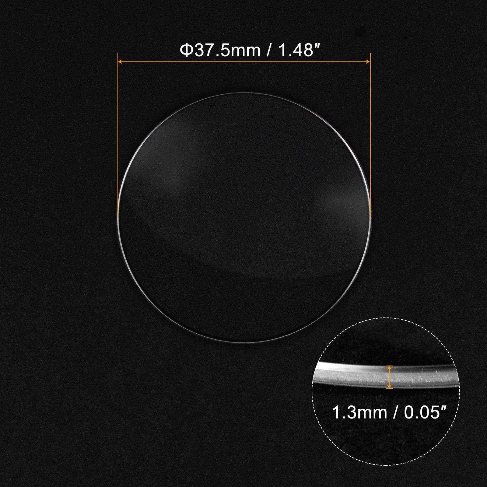 Glass Watch Single Lens Round 37.5mm Dia 1.3mm Edge Thickness, Transparent