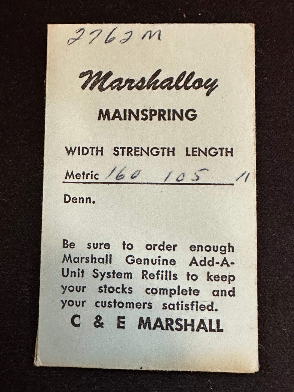 Marco Marshalloy Mainspring 2762M for AS 984, 1002, 1007, 1009, 1027, 1158, 1187