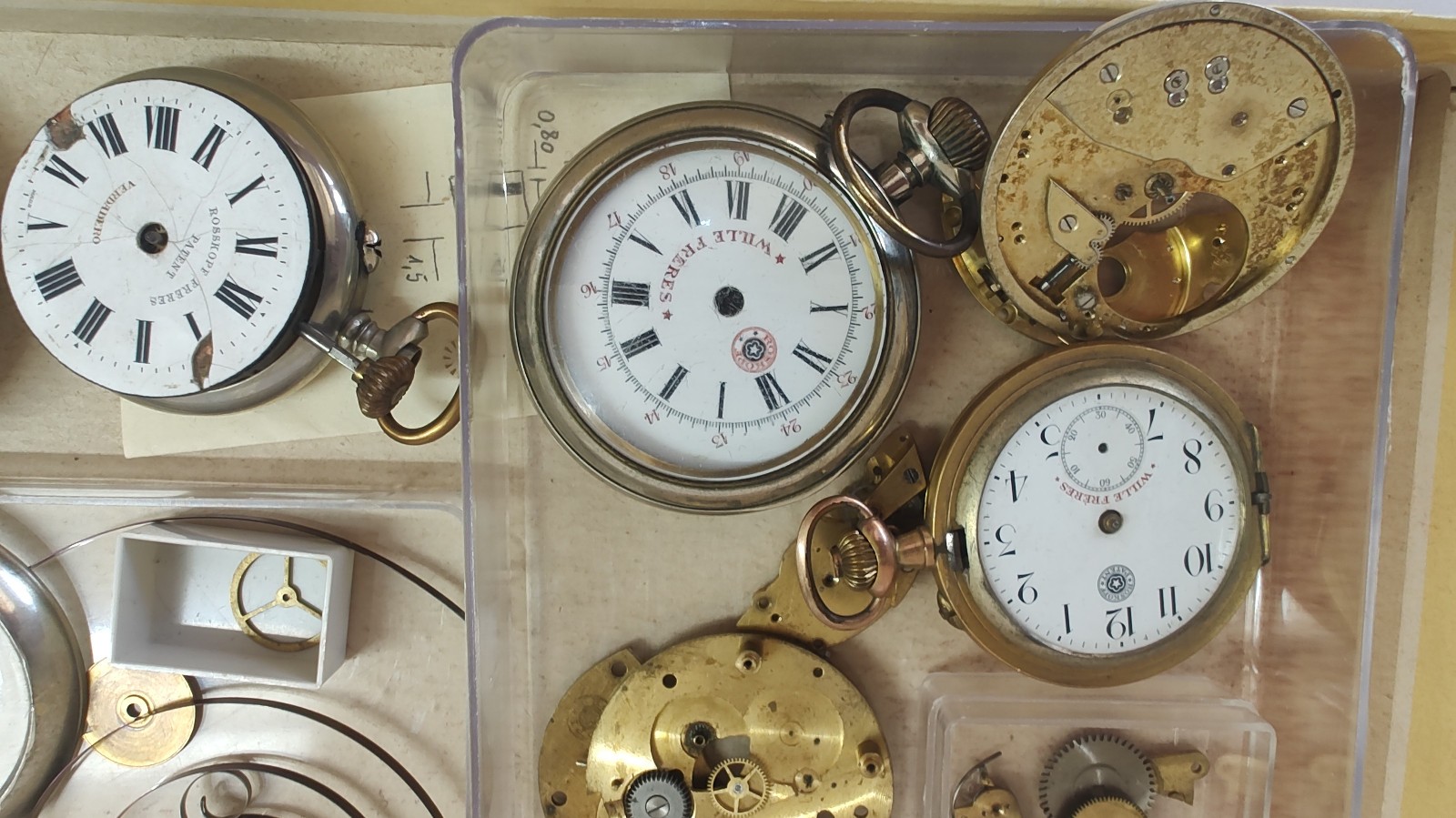 Antique Roskopf Patent Wille Frères Watch Parts Lot – Movements Dials Cases