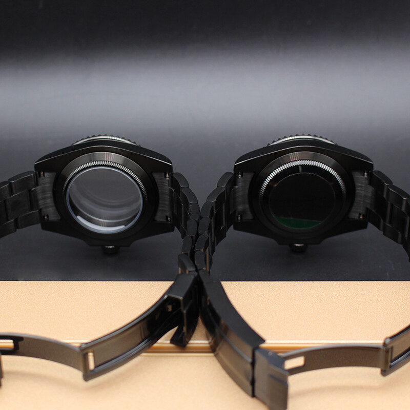 40mm Black Watch Case Strap Stainless steel sliding lock buckle For Seiko Nh35