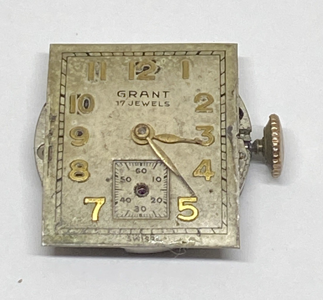 Vintage Grant 17 Jewel Swiss Watch Movement Dial & Hands Running