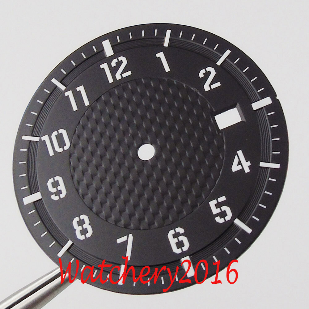 34mm White Blue Brown Watch Dial Date Window Luminous fit NH35 NH35A movement