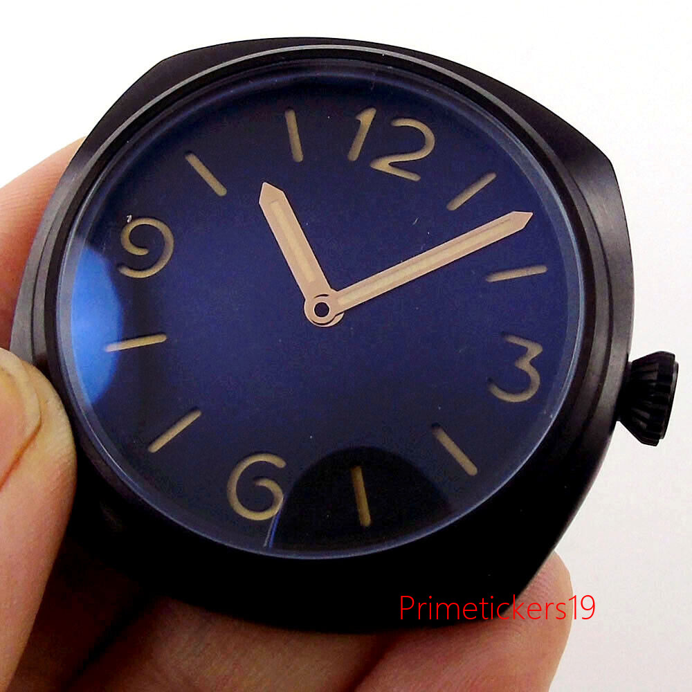 Black PVD 47mm Watch Case Sandwich Dial Hands Set Fit ETA 6497 6498 ST3600 3620