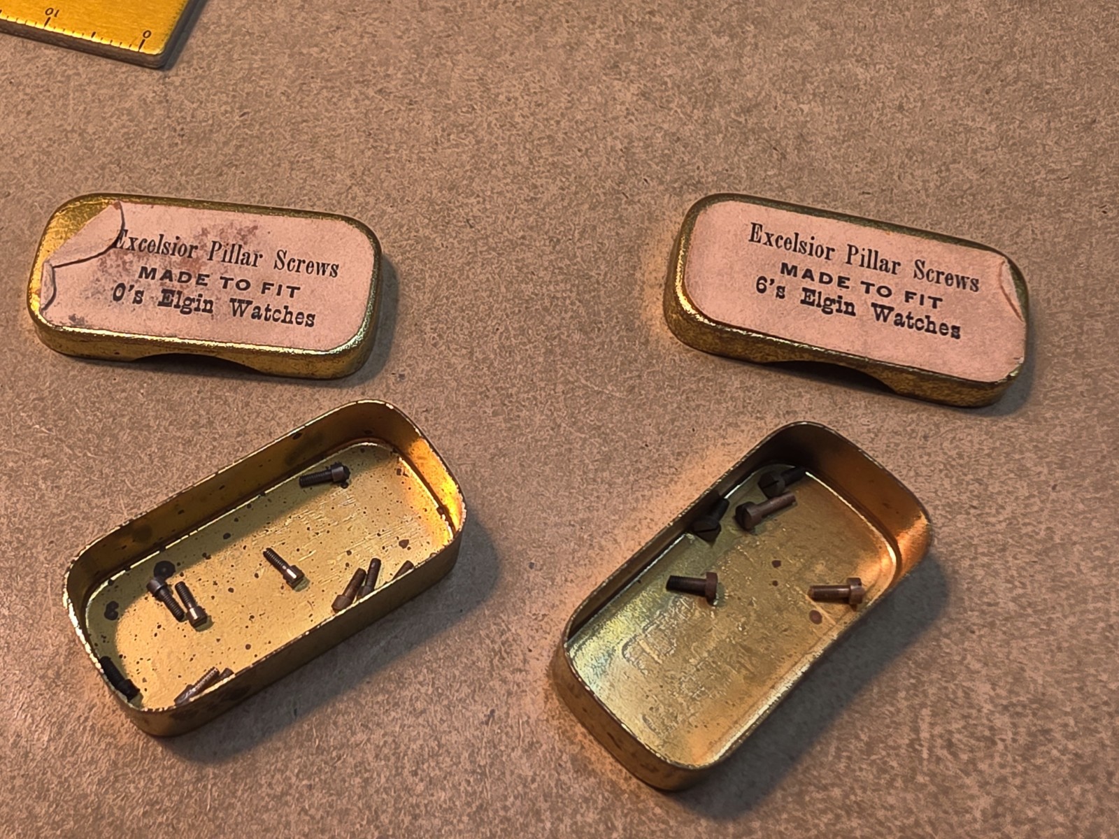 Lot Of NOS Elgin 0s & 6s Pocket Watch Pillar Screws W/Original Tins