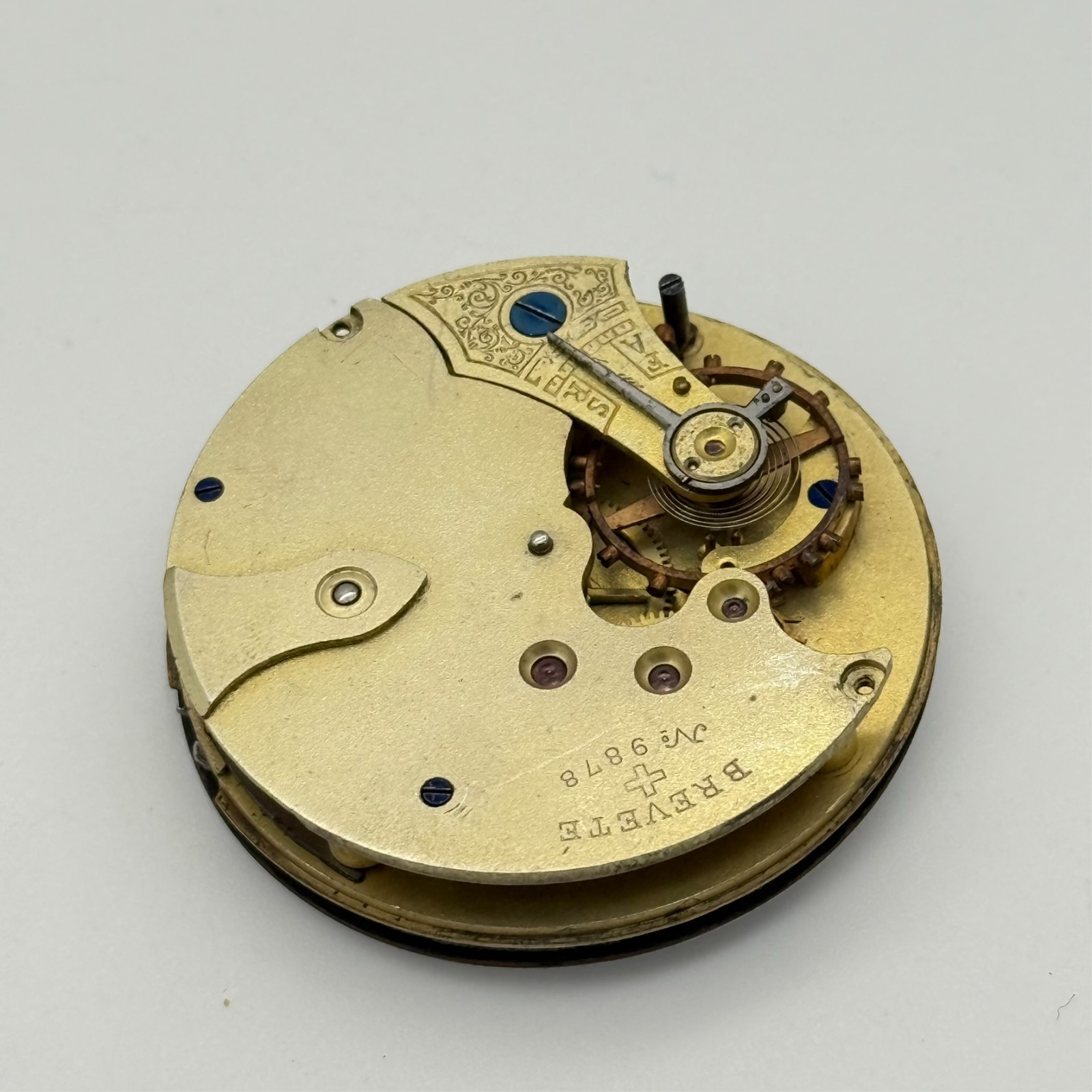 Antique Brevete 9878 Mechanical Pocket Watch Movement, Small Sec, 44mm FOR PARTS