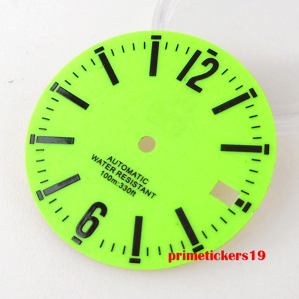 BLIGER 29mm Green White Watch Dial Black Marks Date Luminous Fit NH35 NH36 Movt