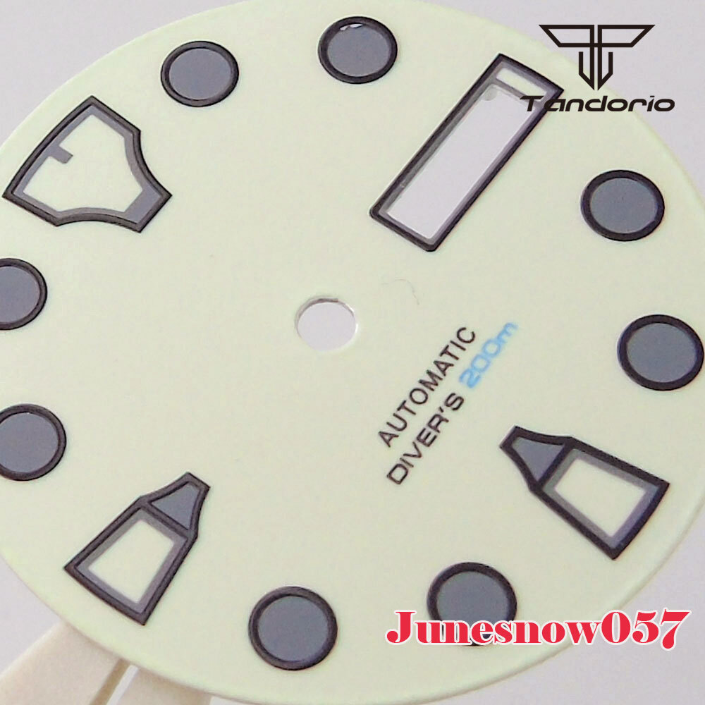 29MM Beige White Sterile Watch Full Lume Green Dial Men Fit NH35A NH36A SKX SRP