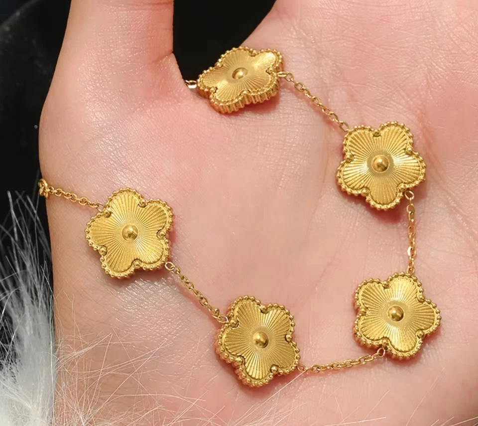 18K Gold Plated Gold Double Side Lucky Leaf Bracelet Stainless Waterproof