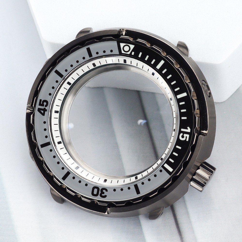 Rotating Bezel 47mm Mens Diver Watch Case Gun Color Tuna For Seiko NH35 Movement