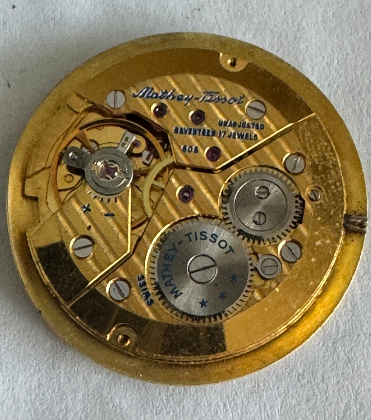 VINTAGE MEN’S MATHEY-TISSOT WRISTWATCH MOVEMENT CAL. 608 RUNS GREAT 17 JEWEL