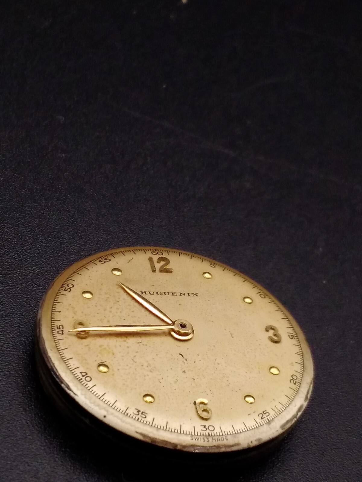 Vintage Huguenin Mens Watch Movement Untested Looks Complete