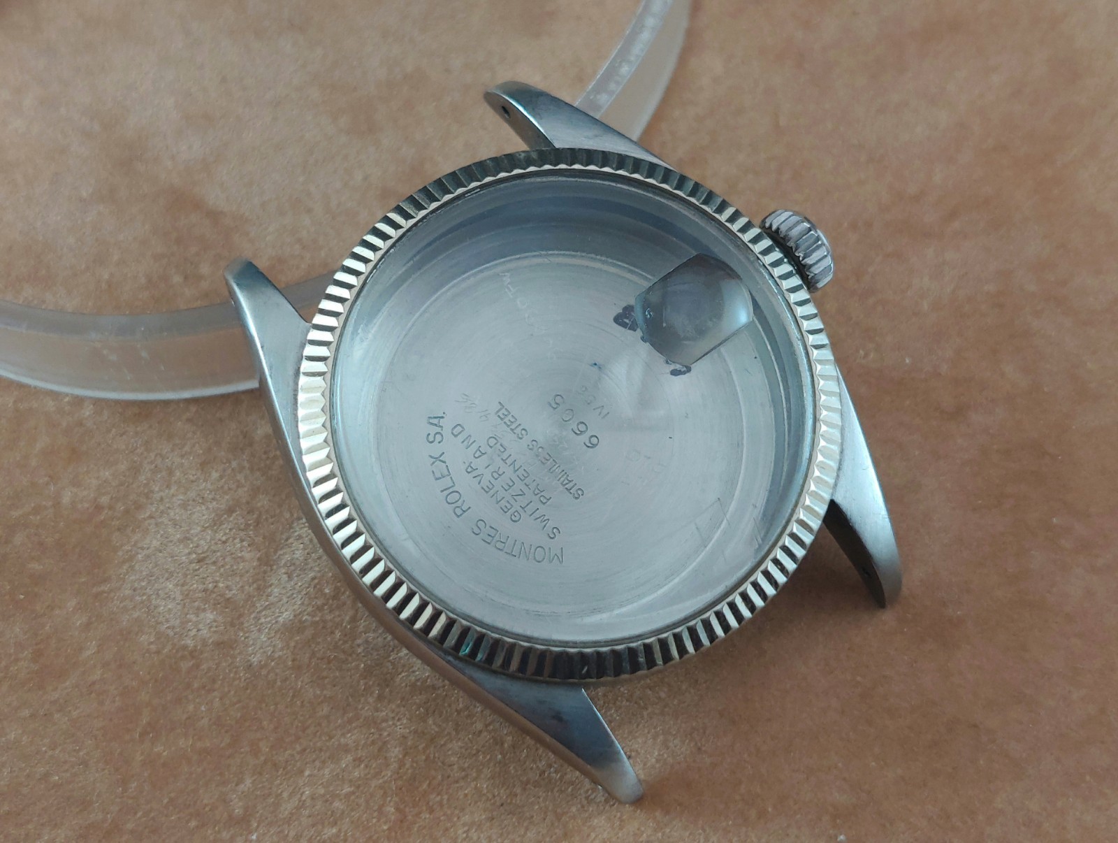 Original ROLEX Oyster Perpetual Datejust Steel CASE Reference 6605. Ca 1956