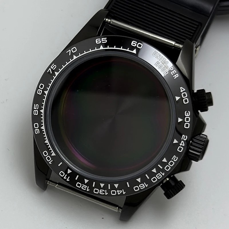39mm Steel Watch Case Black Sapphire Glass Bezel For VK63 Movement Mod Parts