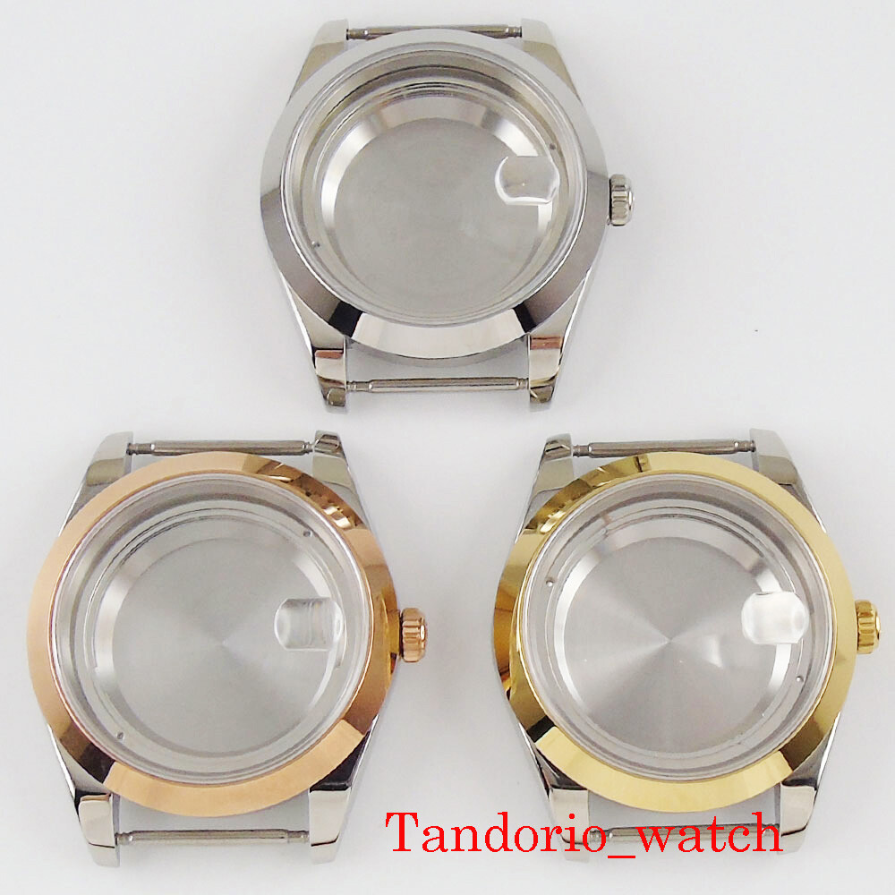 39.5mm polished watch case fit miyota 8215 ETA 2836 sapphire glass gold plated