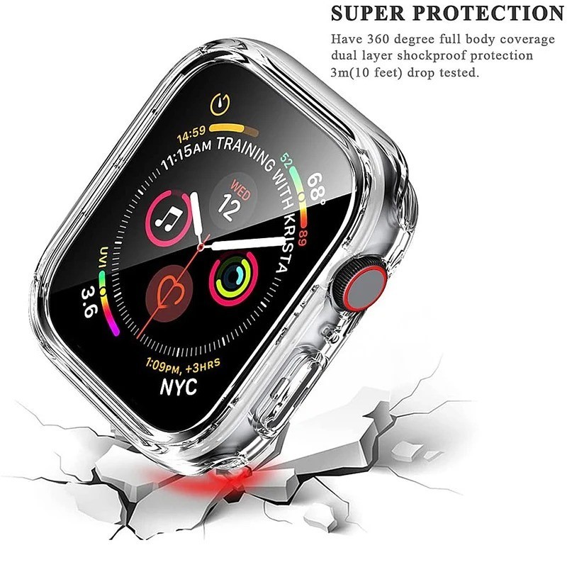 Tempered Glass Screen Protector Case Cover For iWatch Series 9 8 7 6 SE 5 4 40