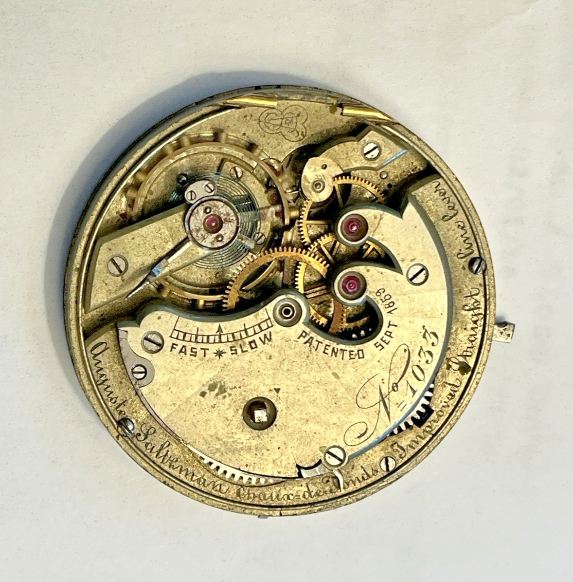 AUGUSTE SALTZMAN 45.22mm POCKET WATCH MOVEMENT RUNNING FREE SHIPPING