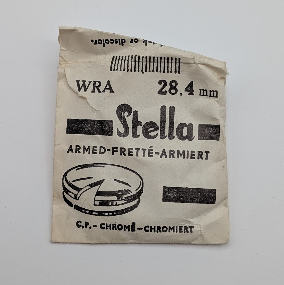 NOS Stella 28.4mm Armored Watch Crystal Round Chrome Silver Tone Tension Ring