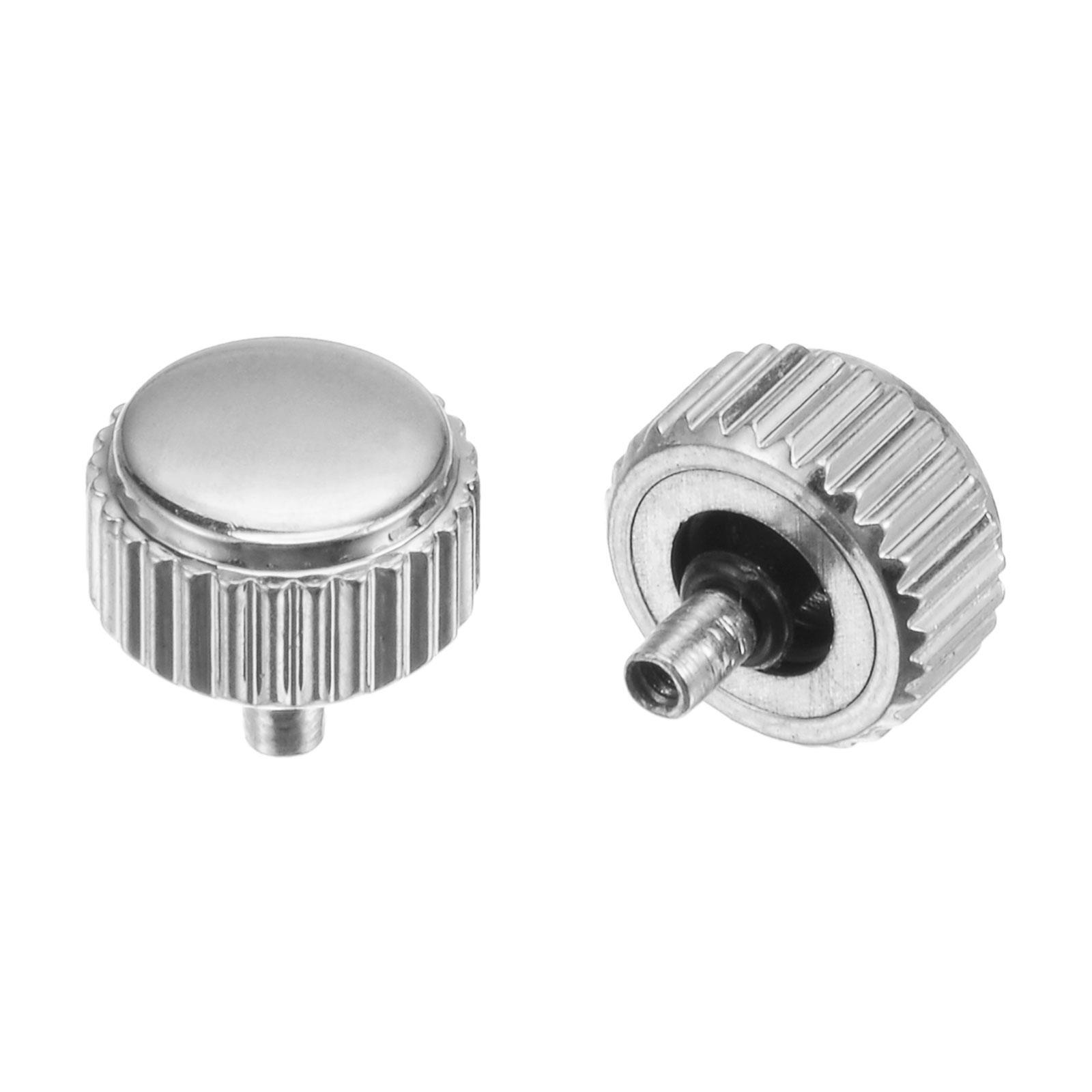 2Pcs 5.5×5.5mm Watch Crown SUS304 Flat Head Long Stem 2.5mm ID Silver Tone