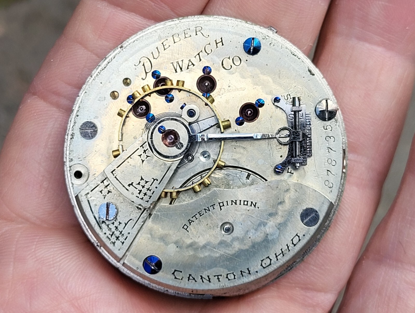 Hampden Dueber Pocket Watch Movement & Dial Face c1894 Antique AS IS