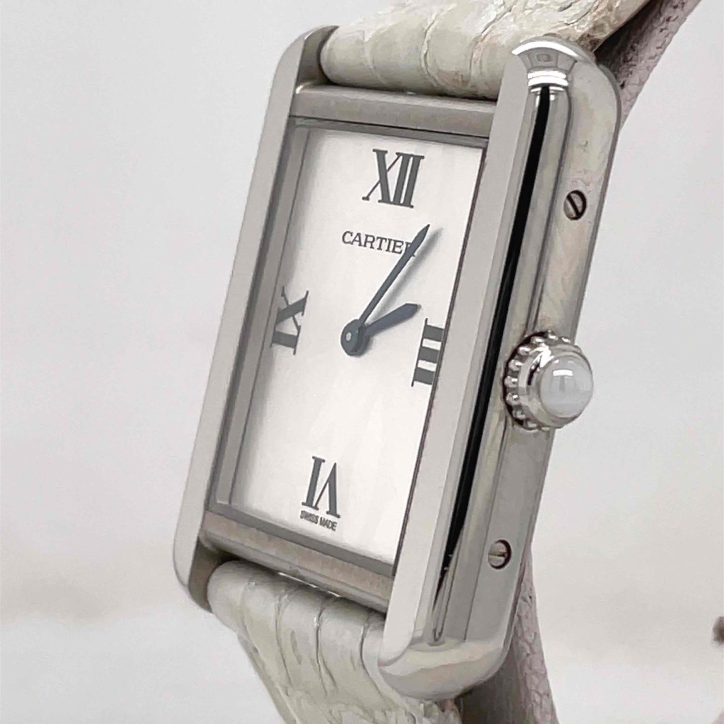Cartier Tank Solo Quartz 24mm Stainless Steel Silver Dial Ladies Watch 2716
