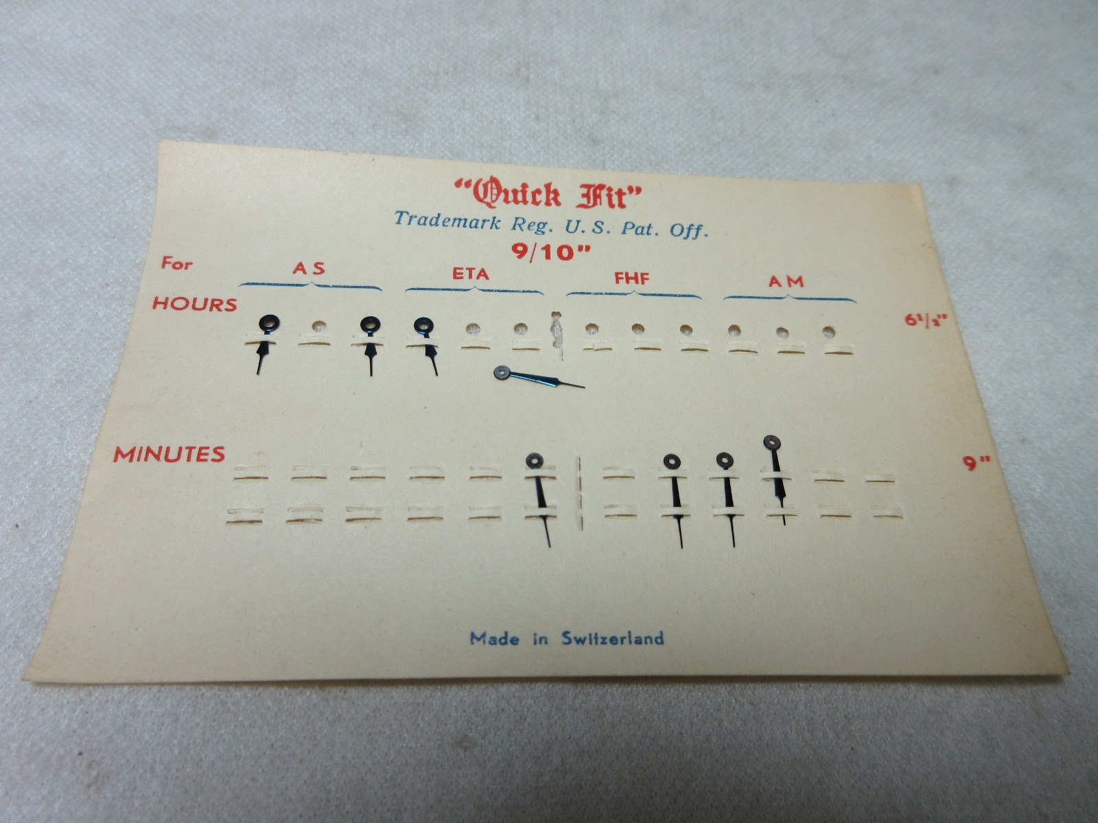 QUICK FIT WATCH HANDS 9/10 WATCHMAKER REPLACEMENT PARTS #253