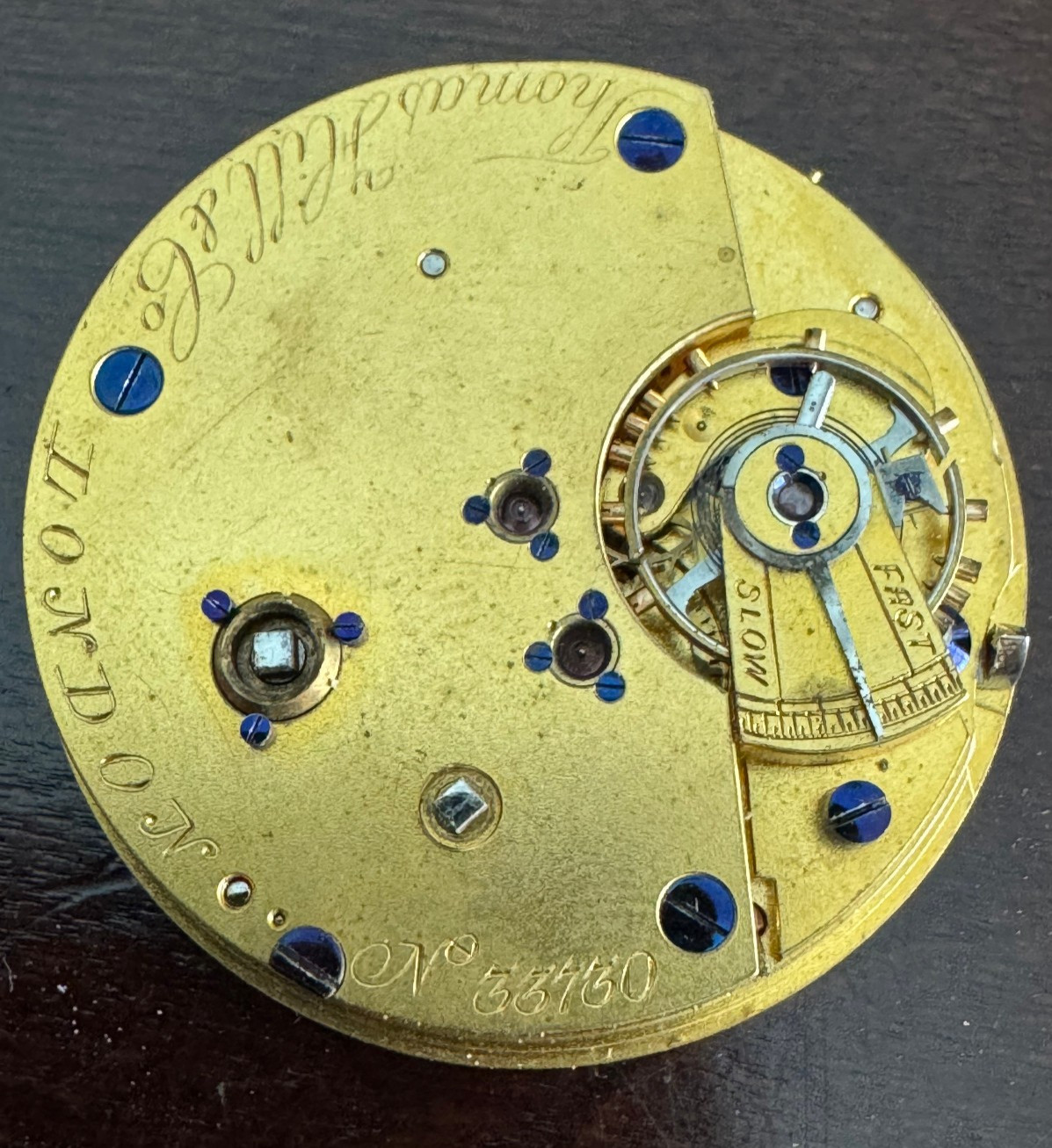 VINTAGE 45.7MM THOMAS HILL FUSEE CHRONO POCKET WATCH MOVEMENT BROKEN STAFF
