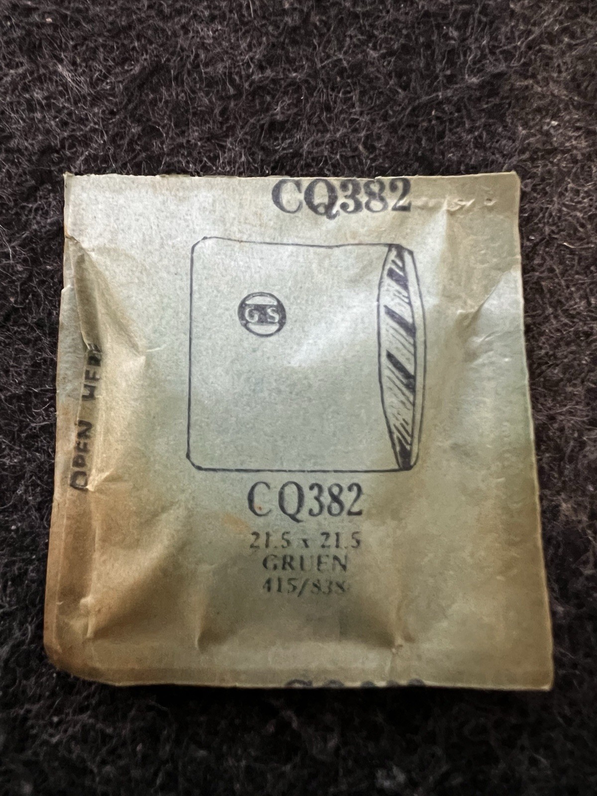 Vintage G-S Watch Crystal CQ382 Gruen 415/838 Sealed w/ Original Envelope