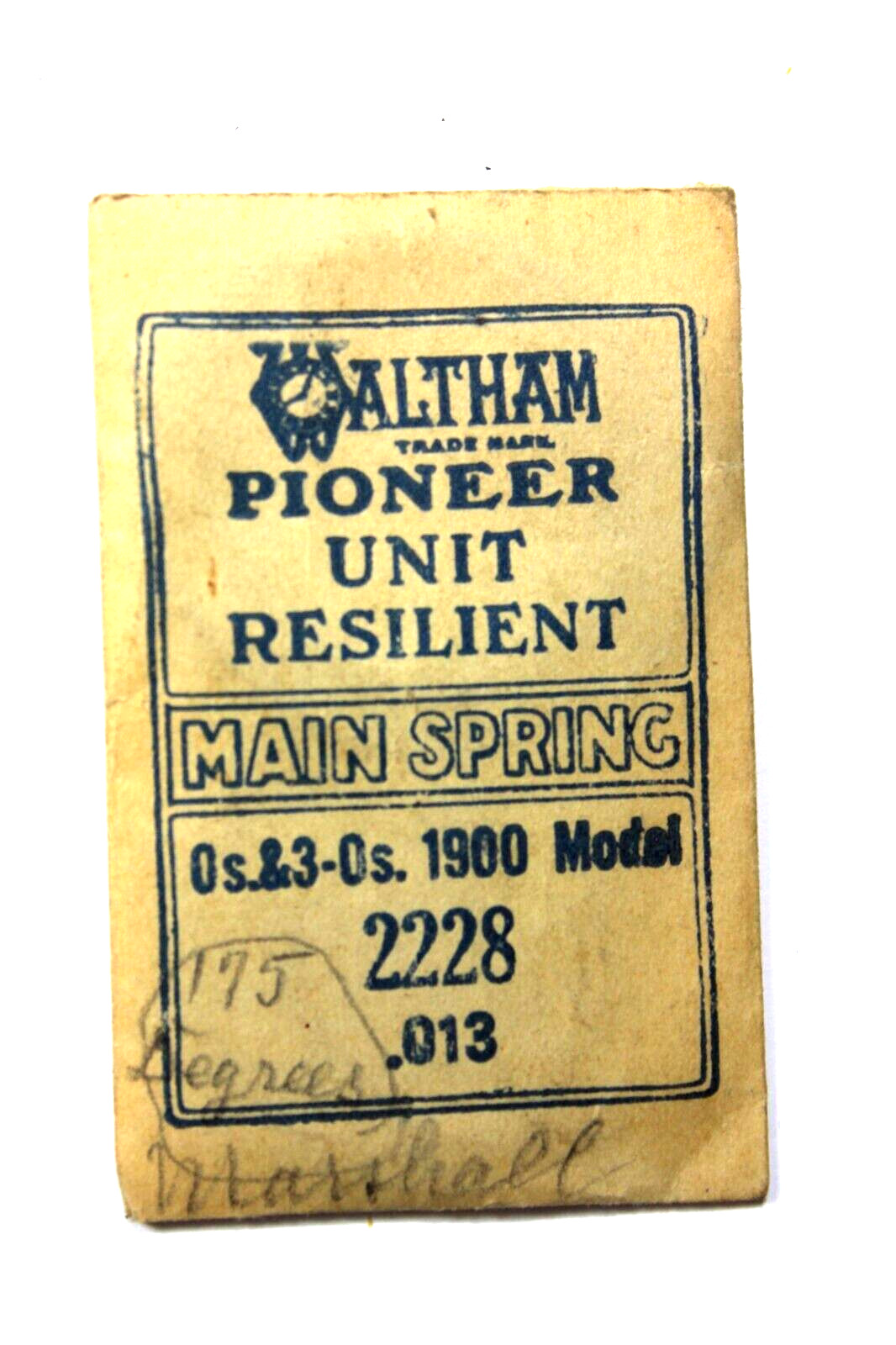 WALTHAM PIONEER UNIT RESILIENT 1900 Model No. 2228 MAIN SPRING
