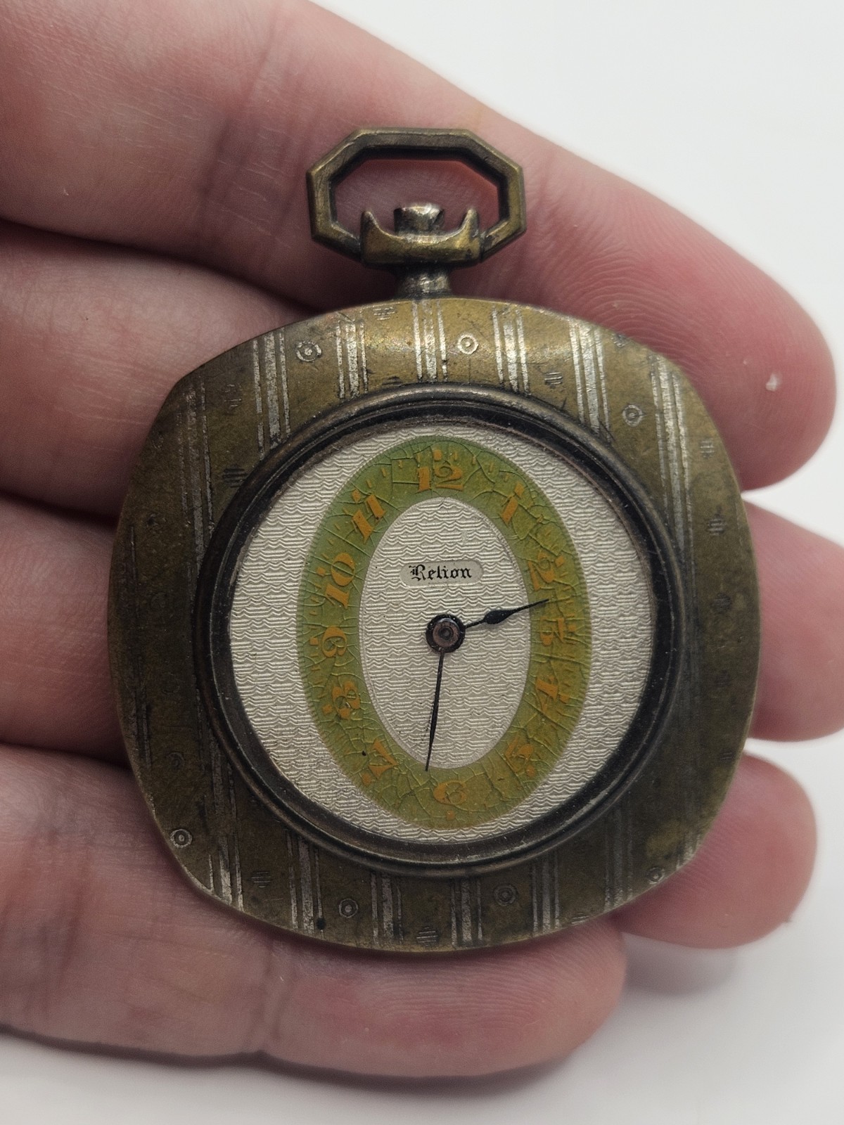 Vintage Mens Relion Pocket Watch Pocketwatch For Parts Art Deco MCM Enamel Face