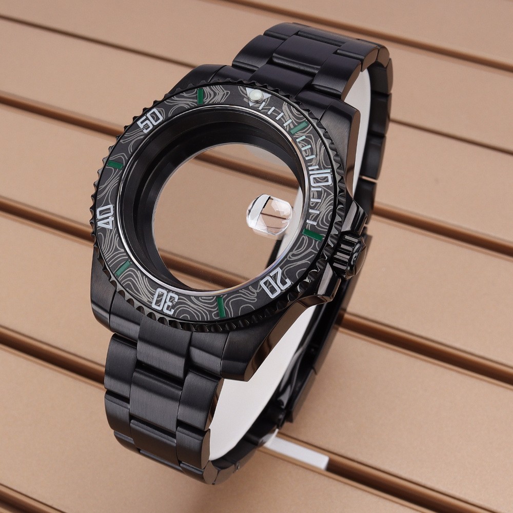 Black 40mm Diver Watch Case Sapphire Glass For Seiko NH35 NH36 ETA2824 Movement