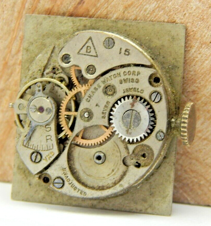 Vintage Chase 7 jewel Buser 15 men’s wrist watch movement with dial and crown
