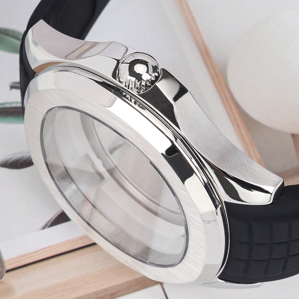 FEIYASHI NH35 Watch Case Classic Silver 45mm+Soft Strap For Seiko NH35 Movement