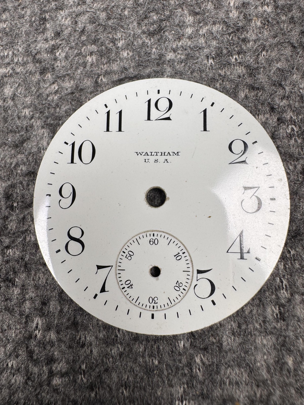 Vintage Waltham Pocket Watch Dial 44.85mm White Enamel Arabic USA Parts Repair