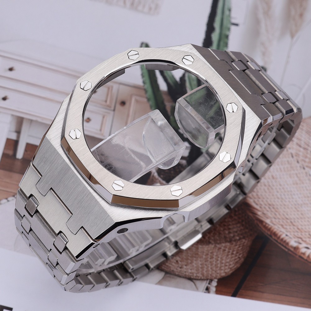 44.30mm Men’s Vintage Silver Brushed Watch Case Band Steel For GA-2100 GMA-S2100