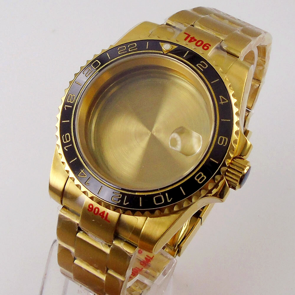 Gold Plated 40mm Watch Case Fit NH34A NH35A NH36A Sapphire Glass Ceramic Bezel