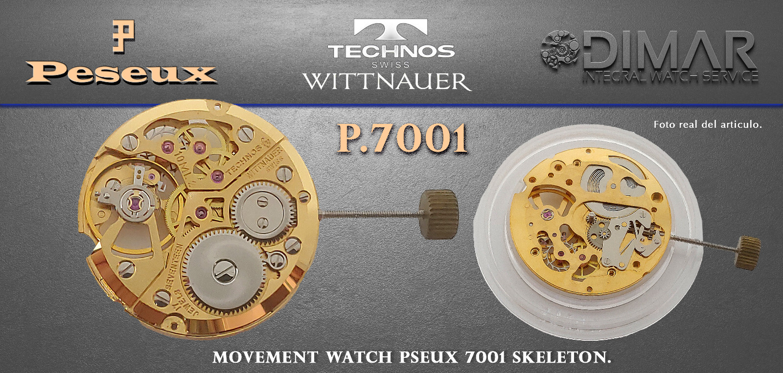 Replacement Original Movement Peseux 7001 Skeleton, Technos Wittnauer, Movement