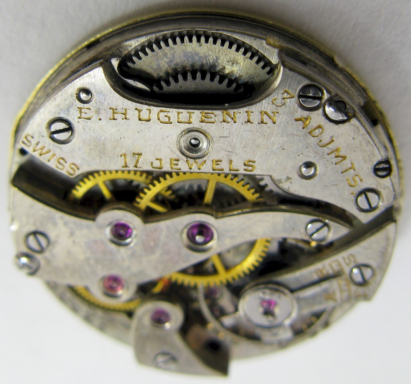 Swiss round movement Huguenin watch movement 17 jewels 3 adj. …