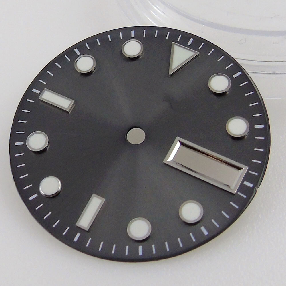 29mm Black Watches Dial Face For NH36A Movement Green Luminous Date Week Window