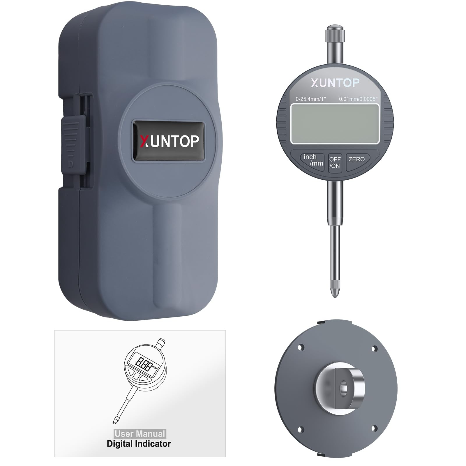 XUNTOP Digital Dial Indicator 1inch/0.0005inch LCD Display Electronic Dial Test