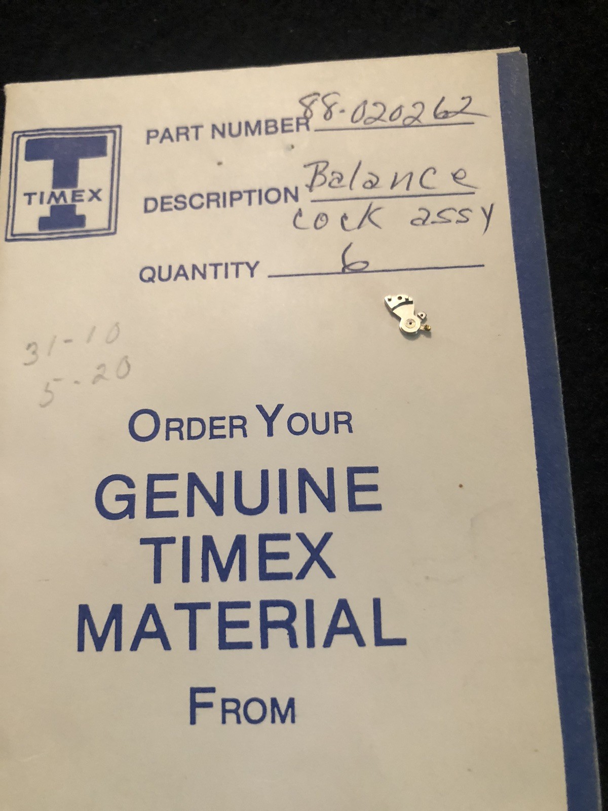 TIMEX NOS Watch Part #88-020262 Balance Cock Assembly
