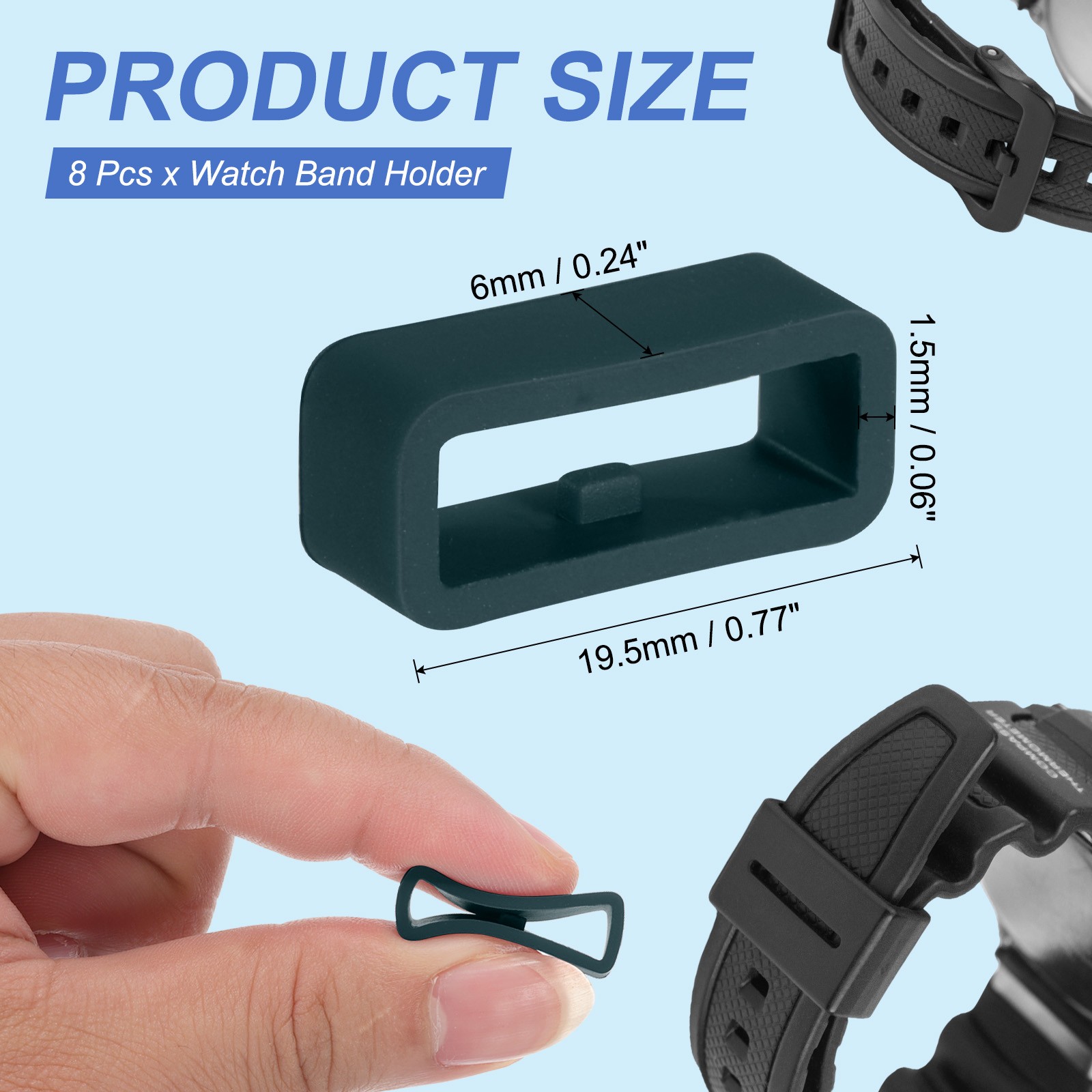8 Pcs Watch Band Holder Loop, 16mm Universal Watch Replacement Band, Dark Green