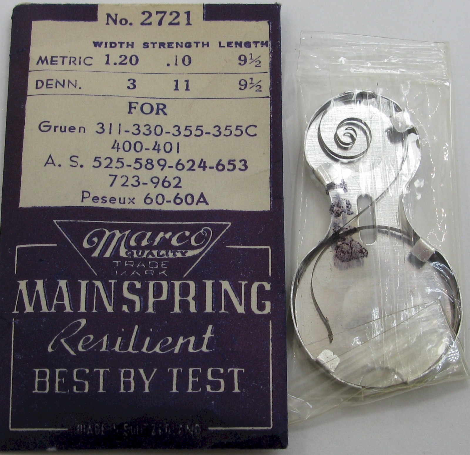 Gruen 311 330 355 400 401 500 watch part: one blue mainspring #770 / Marco 2721