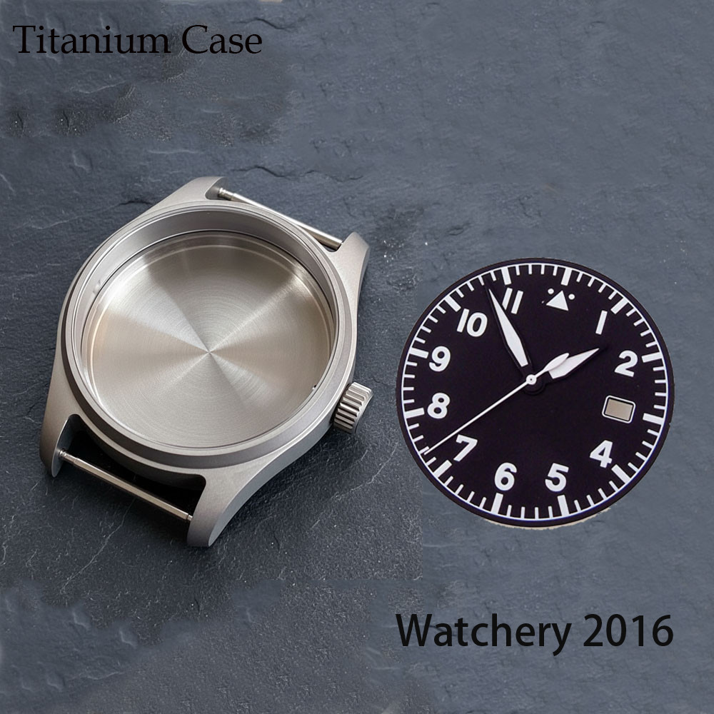 39mm Pilot Titanium Watch Case Fit NH35 Miyota 8215 ETA2824 Auto Movement Watch