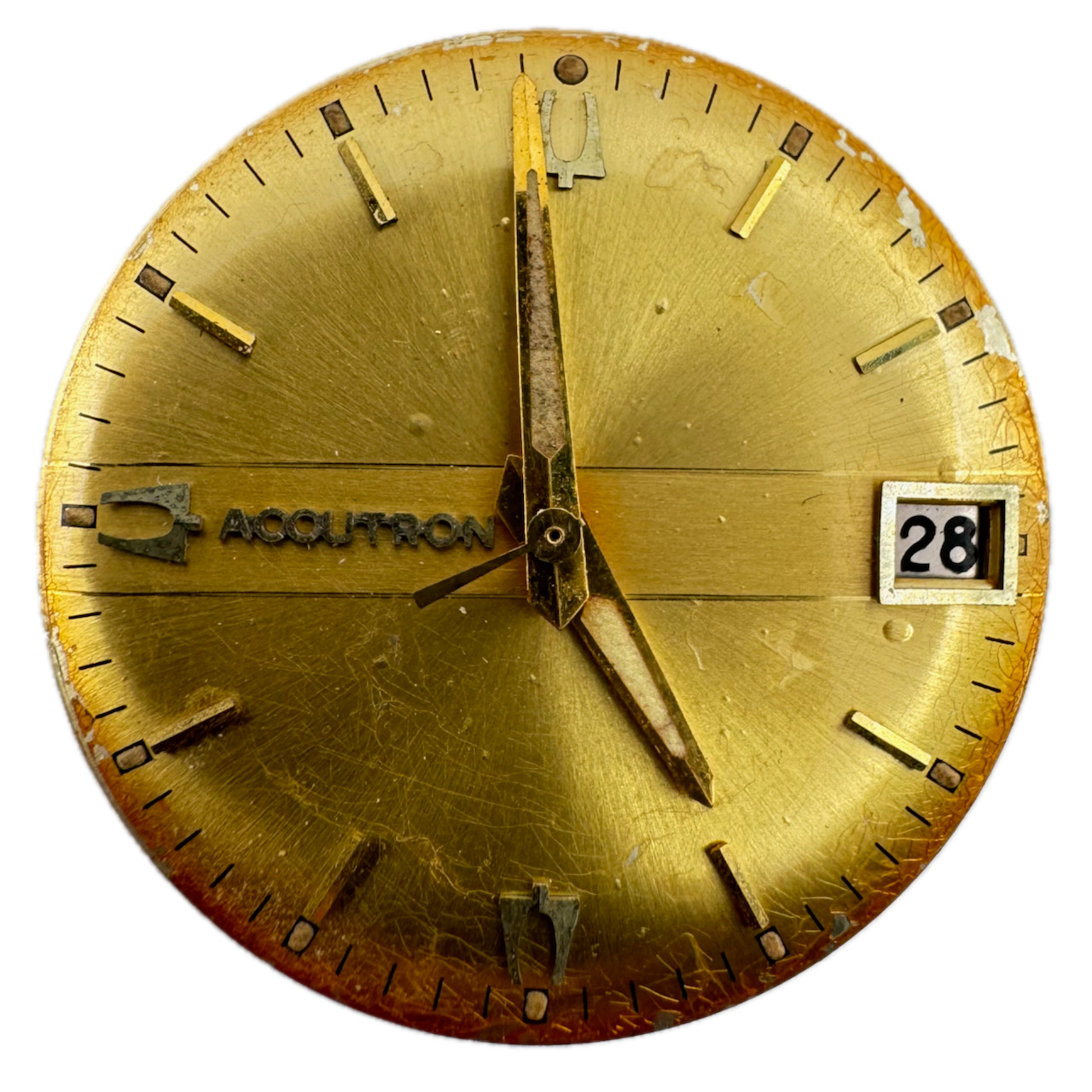 Vintage 28.5mm Accutron Gold Dial Date Tuning Fork Wristwatch Movement 218 D USA