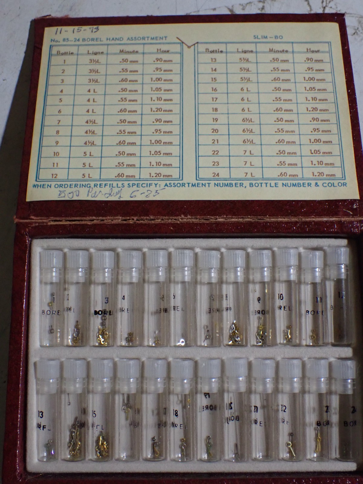 Borel 85-24 Watchmakers Minute & Hour Hand Assortment Slim Bo NOS