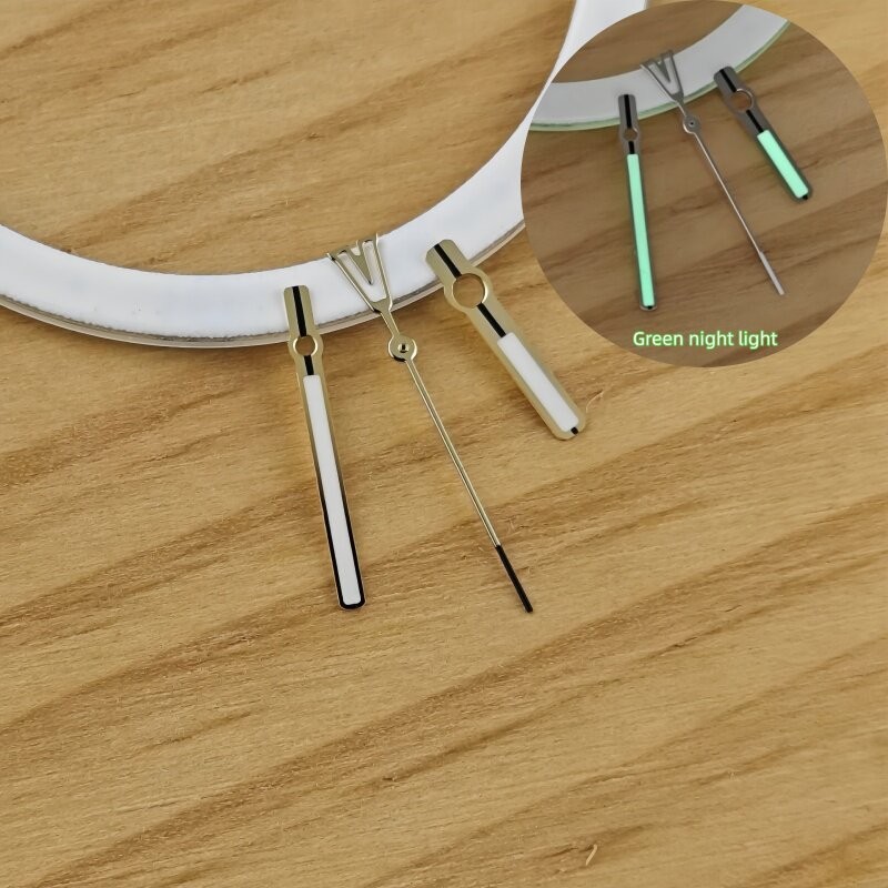 13mm V-Tip Watch Hands Green Lume Polished Fit Auto Mod Part