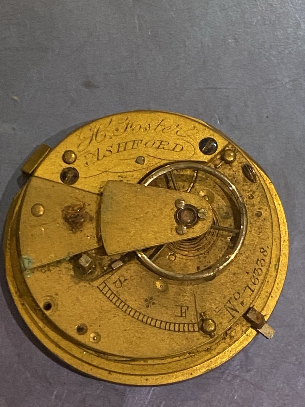 H Foster Of Ashford,Kent Pocket Watch Movement. Verge Fusee Movement. Spares Re