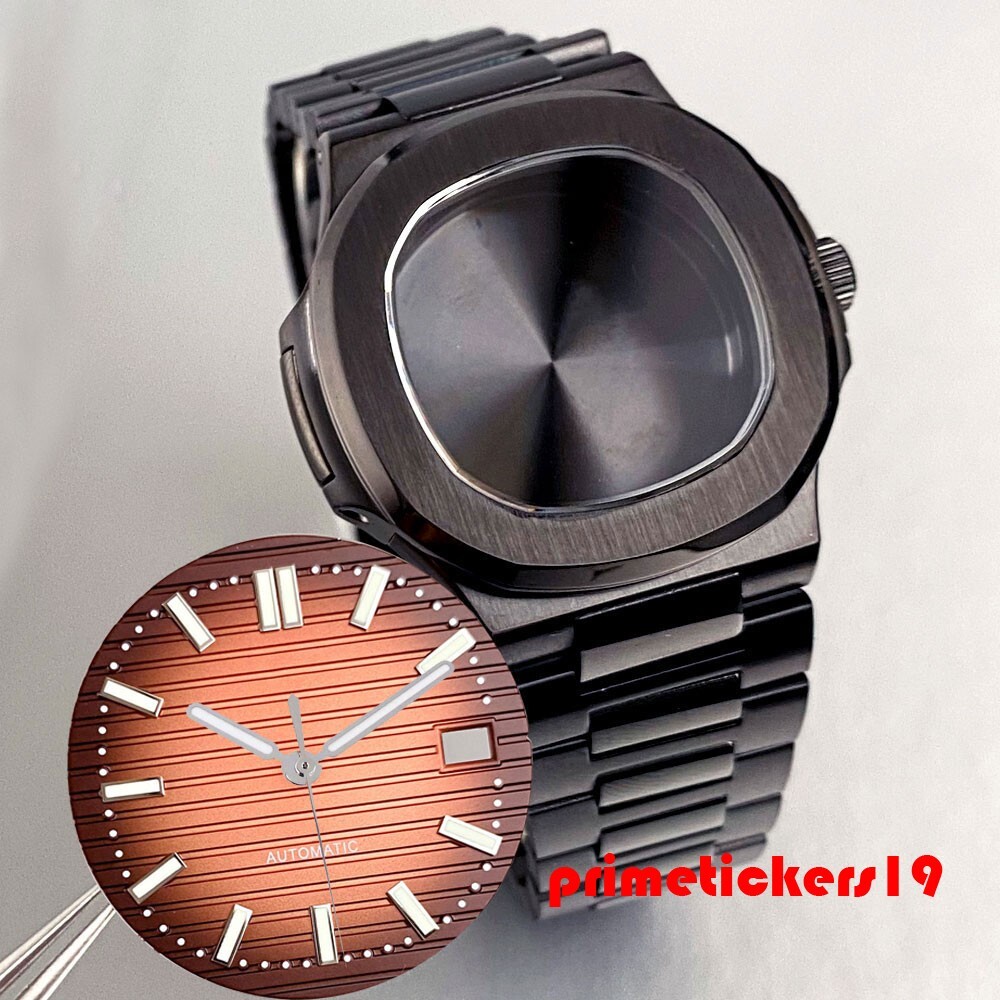Fit NH35 Black PVD Square Watch Case+Band+Dial Set Sapphire Wristwatch Mod Parts