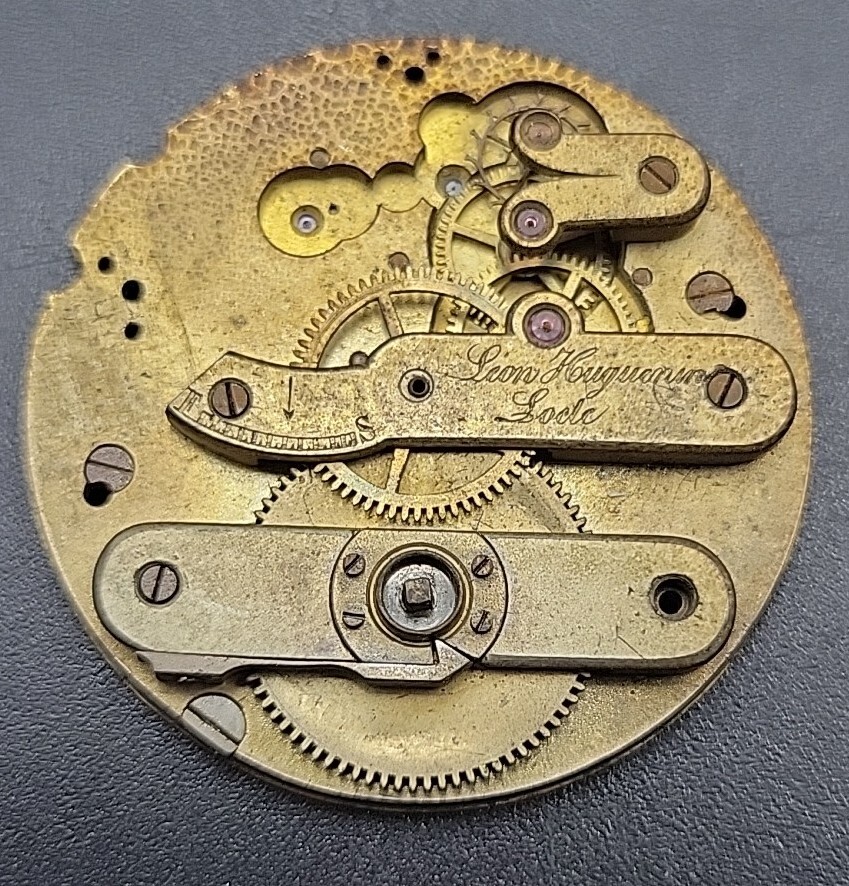 Antique Leon Huguenin Pocket Watch Movement 36.5mm For Repairs