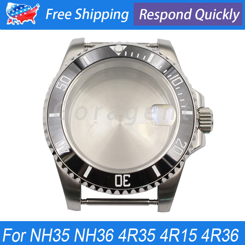 Black Ceramic Bezel Watch Case 40mm For NH35 NH36 4R35 4R15 4R36 SKX007 Movement